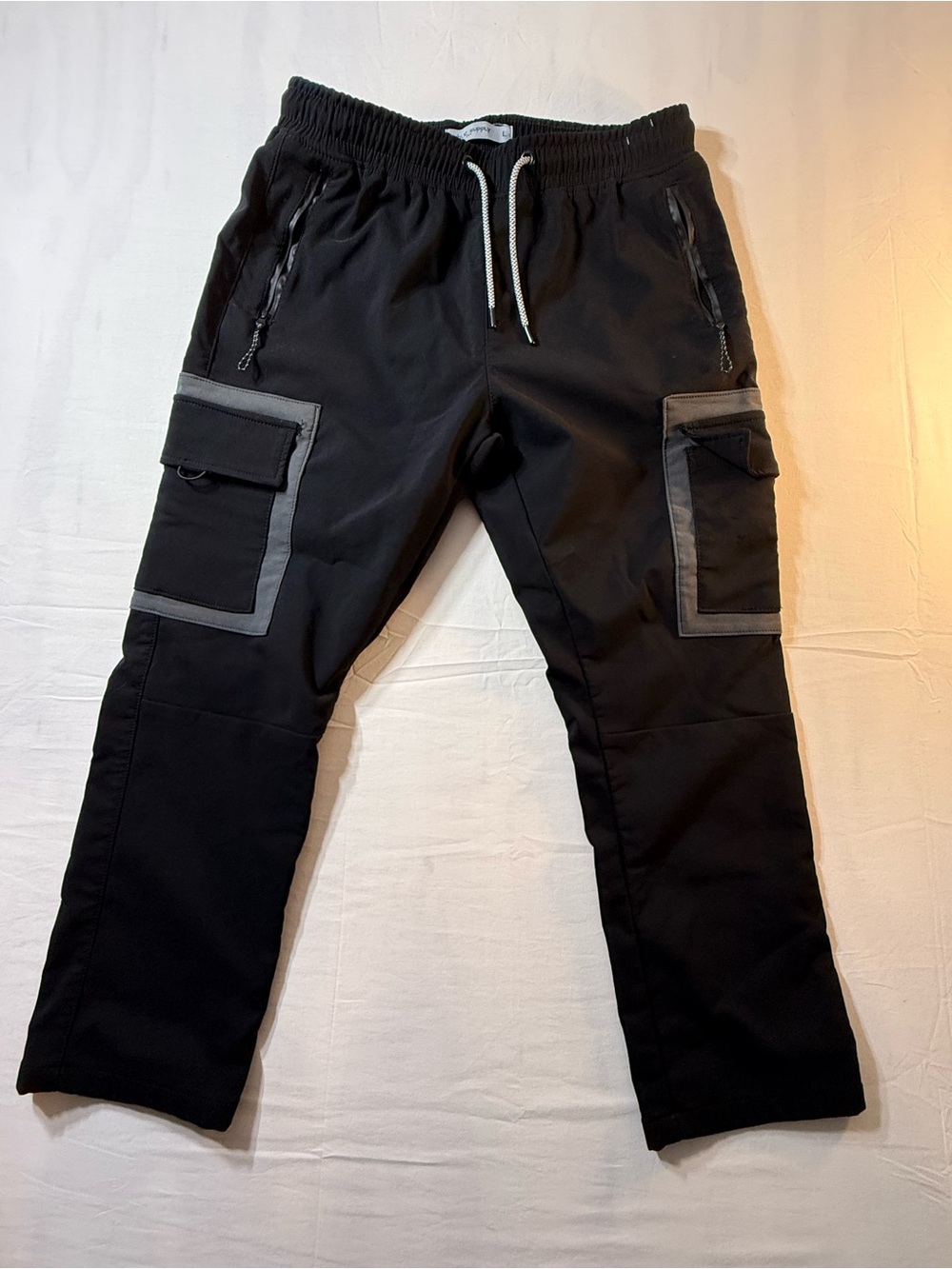 Public Supply NYC Men's Black Cargo Jogger Pants with Gray Accents